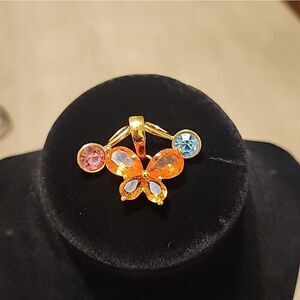 Vintage Nolan Miller Gold Tone Pendant Lot Of 3. Pink. Blue. Butterfly.